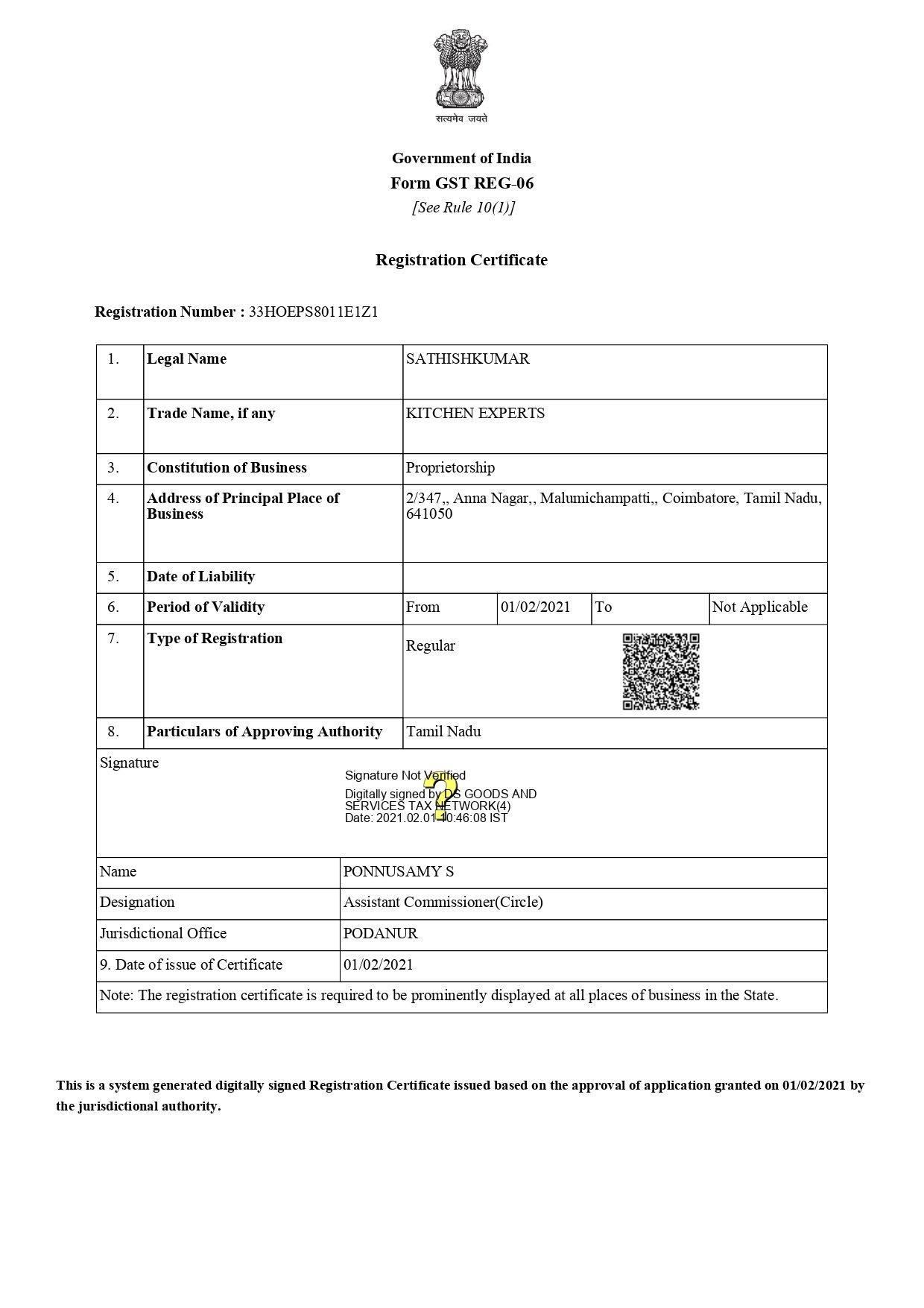 GST KITCHEN EXPERTS CERTIFICATE