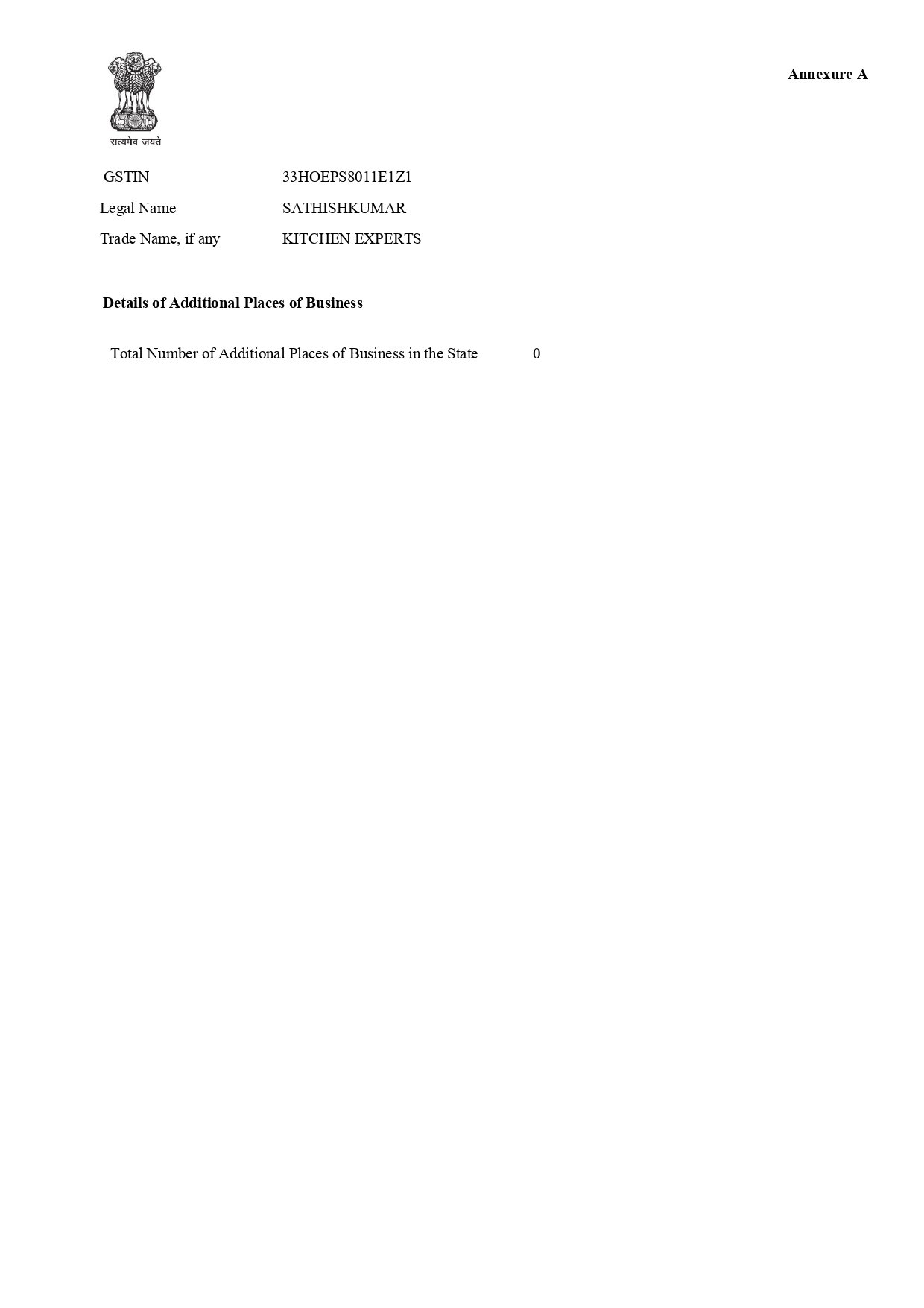 GST KITCHEN EXPERTS CERTIFICATE