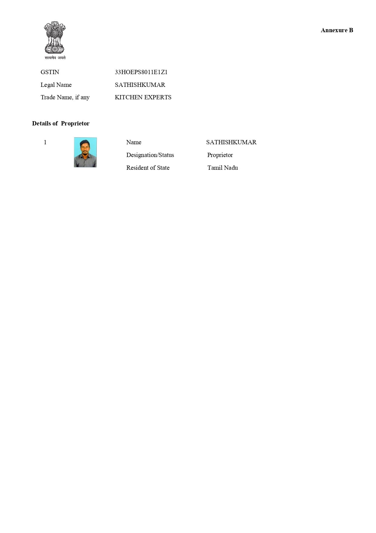 GST KITCHEN EXPERTS CERTIFICATE